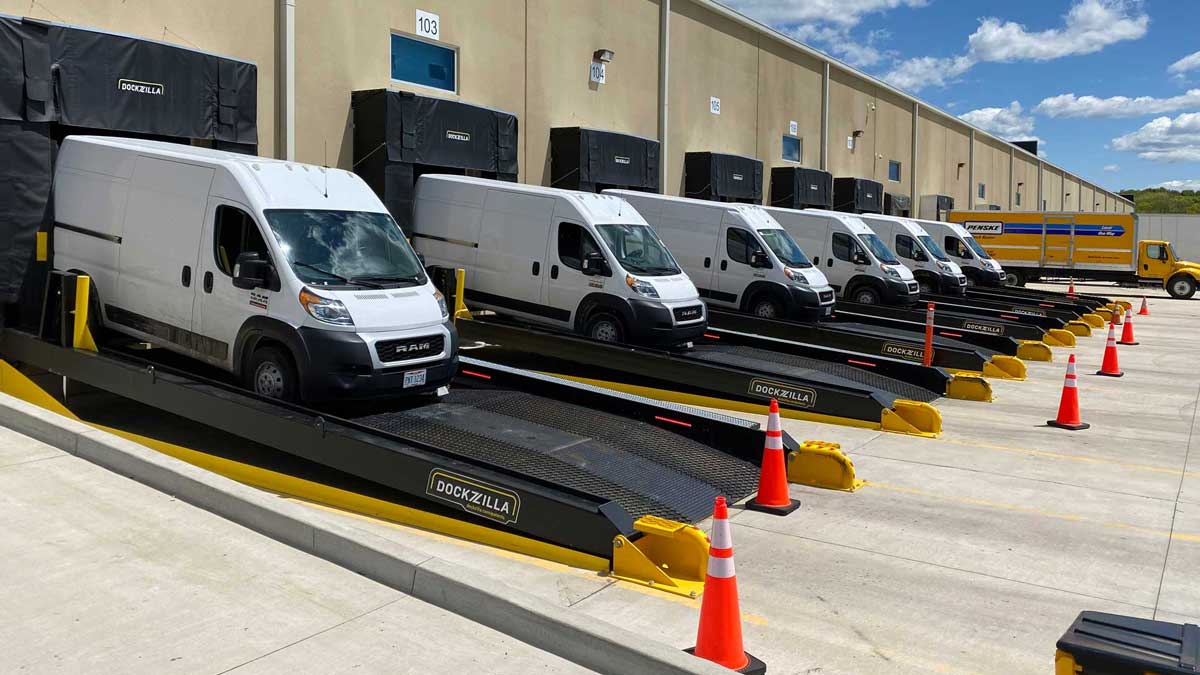 Dockzilla Multi-Unit Universal Height Ramps with Last Mile Vehicles