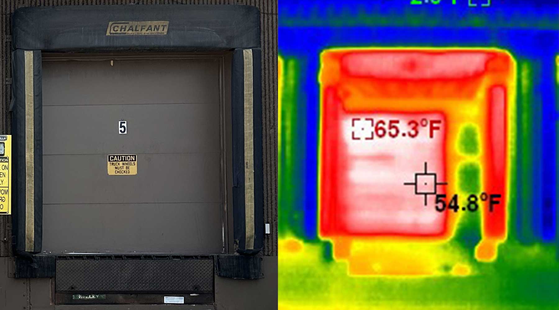 Thermal photo of heat loss from pit-style dock leveler